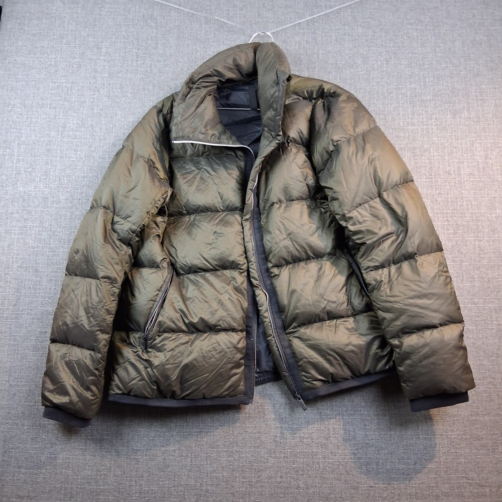 Lululemon Mens Olive Green Quilted Puffer Jacket Funnel Neck Full Zip Coat